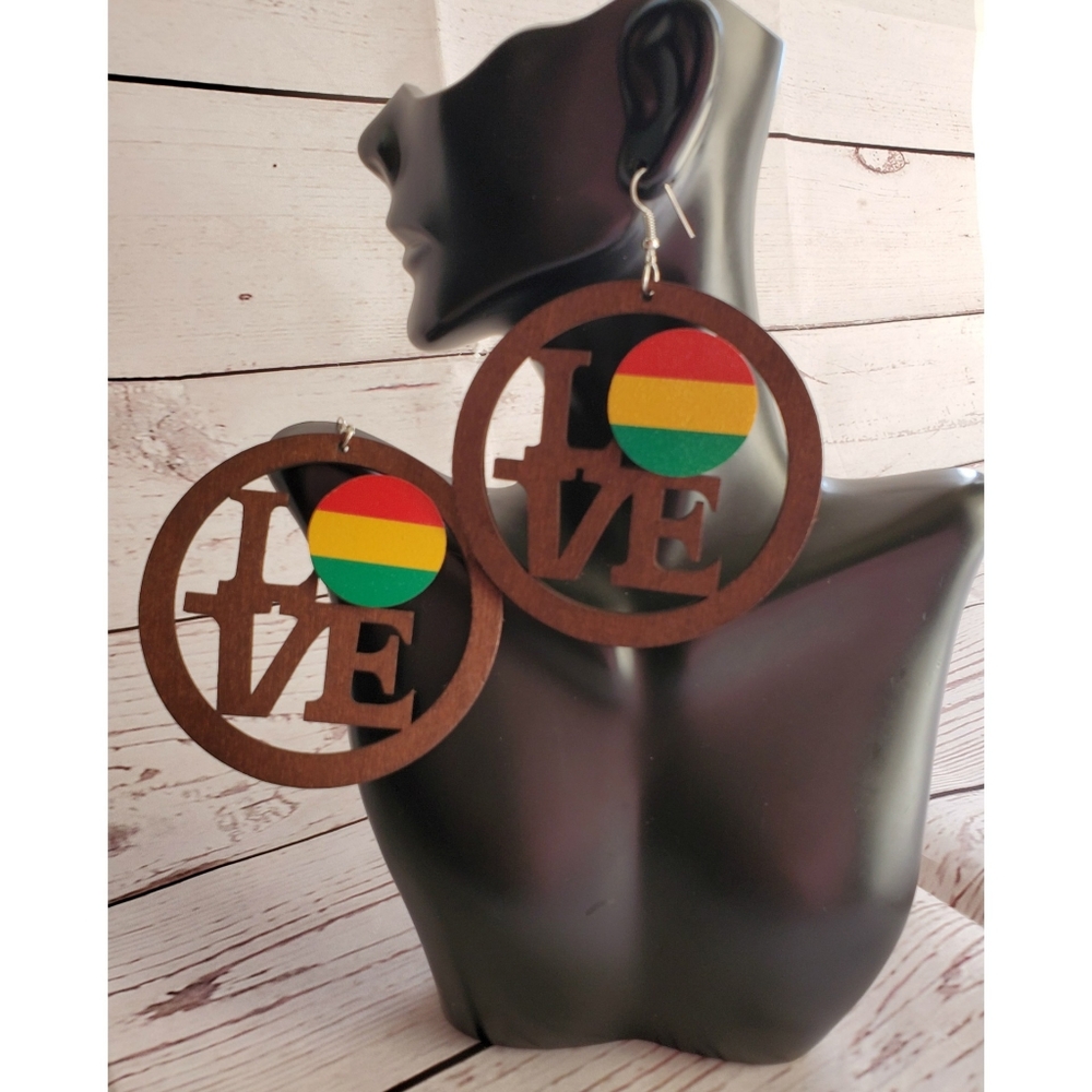Rasta Wooden Round Earrings